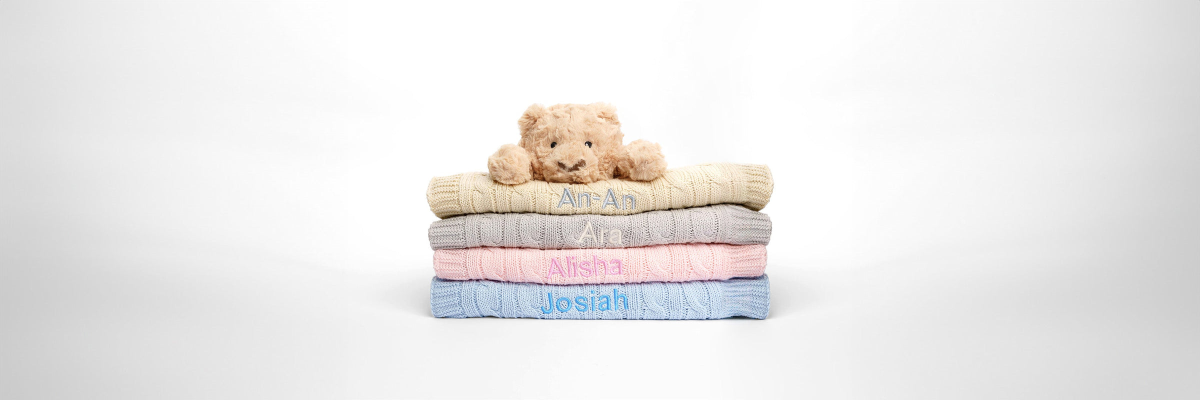 Personalised Cable Knit Blankets in 4 colours