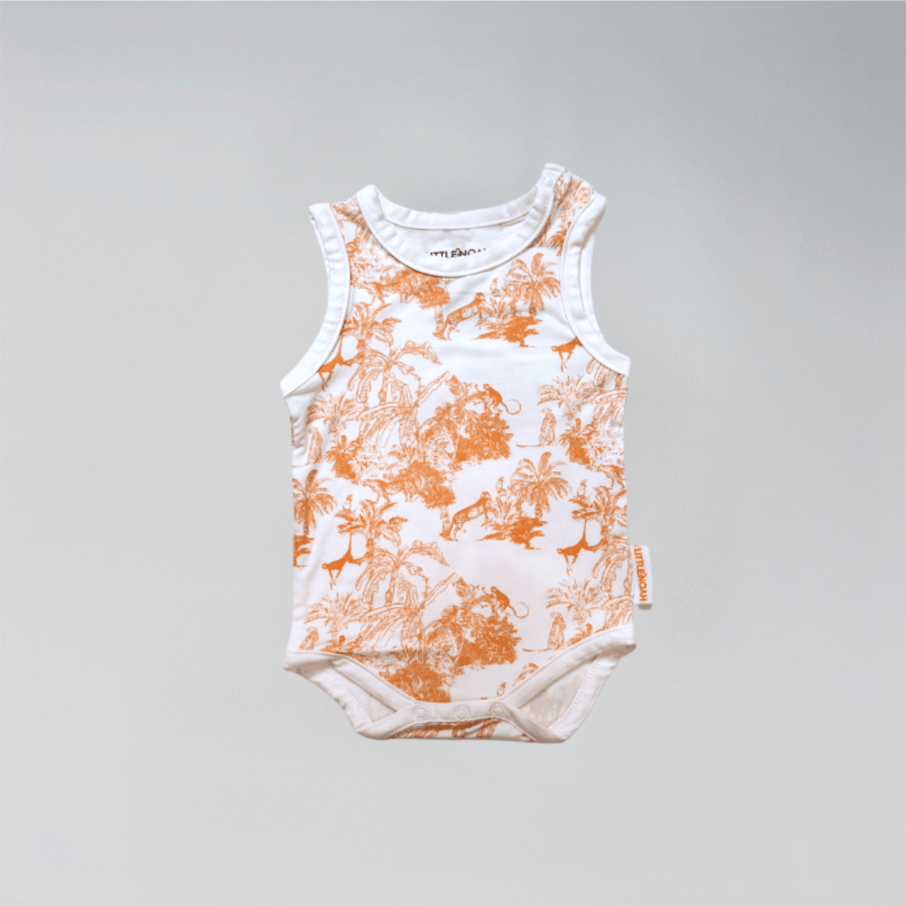 Little Noah Bamboo Safari Sleeveless Romper in Orange