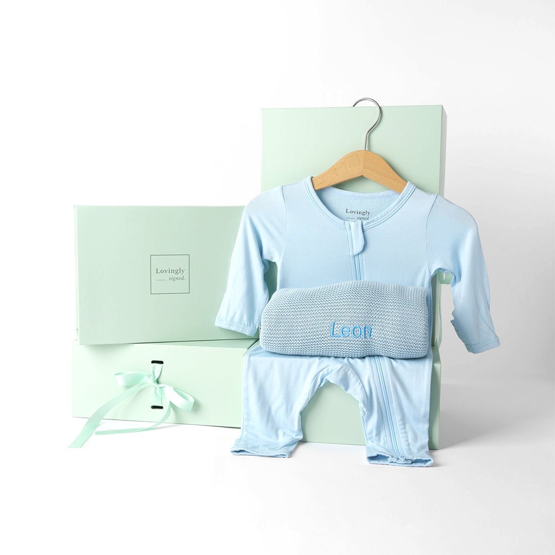 Personalised Bamboo Essentials Gift Set in Blue