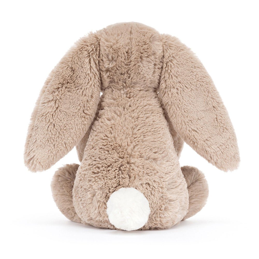 Backview of Jellycat Beige Bunny with Birthday Cake