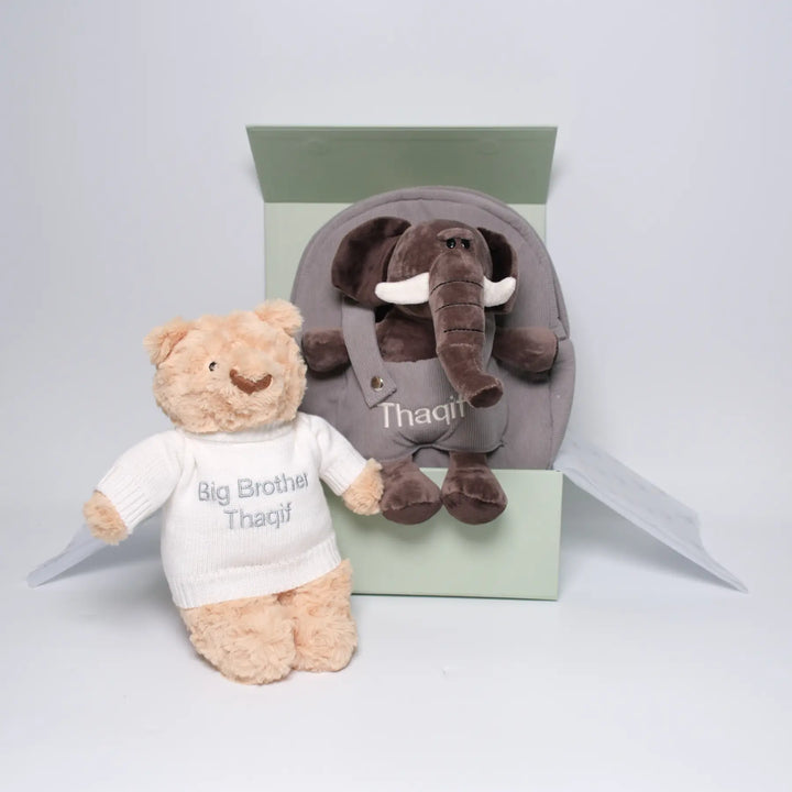 Big Brother Gift Set – Personalised Bear & Elephant Backpack