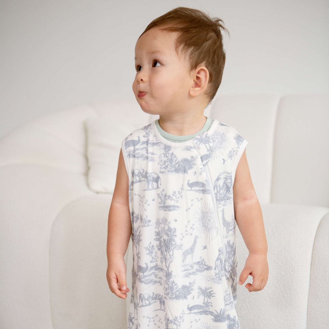 Toddler wearing with House of Holly Sleepbag – Savanna in Midnight Blue