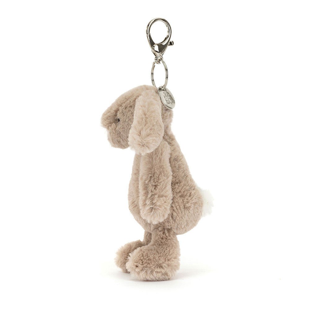 Sideview of Jellycat Bashful Beige Bunny Bag Charm