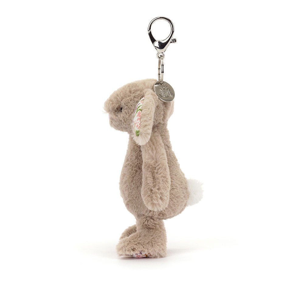 Sideview of Jellycat Bashful Beige Petal Bunny Bag Charm