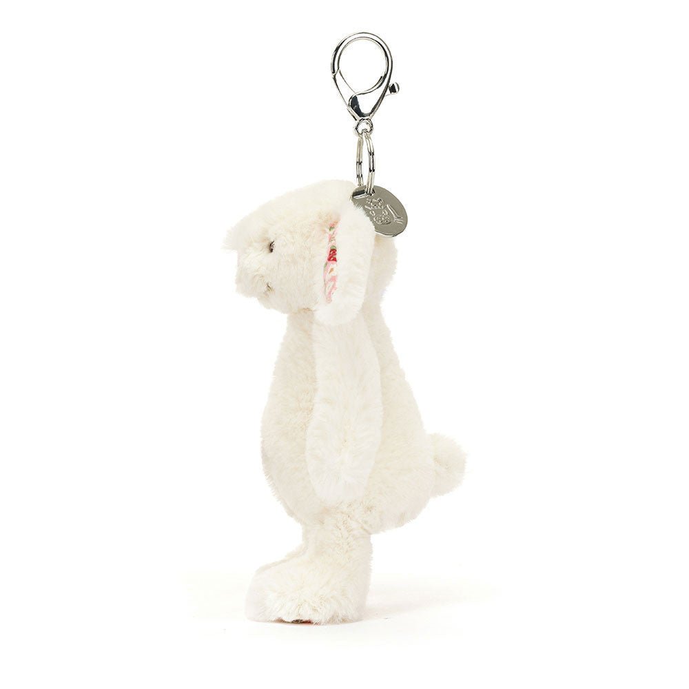 Sideview of Jellycat Bashful Blossom Cream Berry Bunny Bag Charm