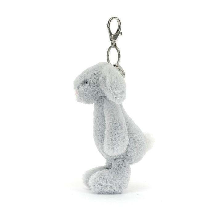 Sideview of Jellycat Bashful Silver Bunny Bag Charm