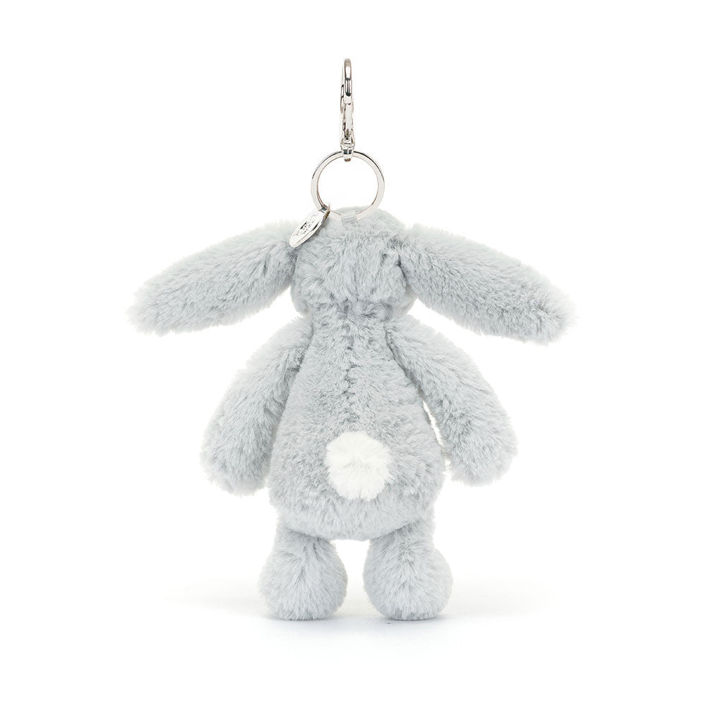 Backview of Jellycat Bashful Silver Bunny Bag Charm