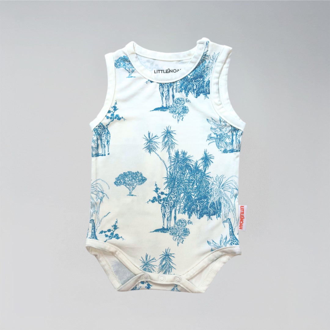 Little Noah Bamboo Safari Sleeveless Romper in Blue