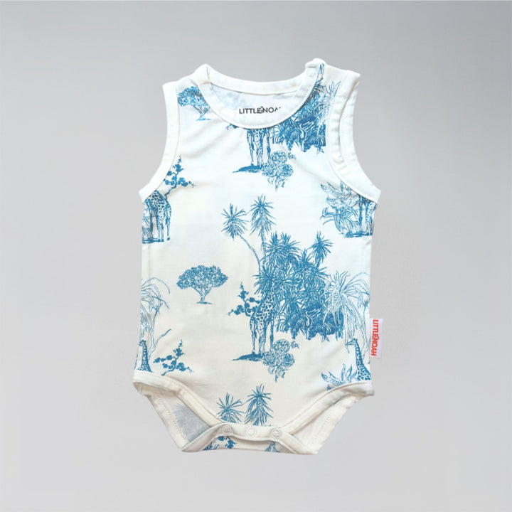 Little Noah Bamboo Safari Sleeveless Romper in Blue