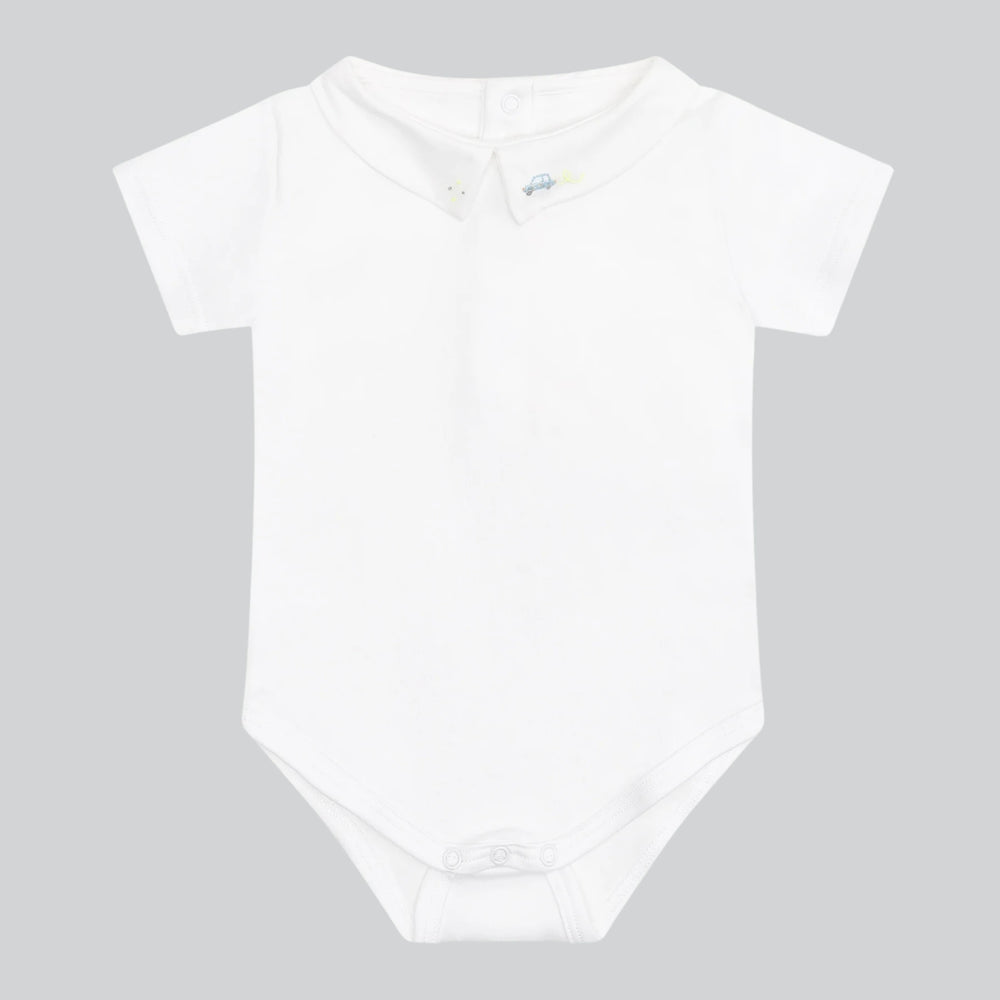 Marie Chantal's Ethan Embroidered Collar Onesie - Car