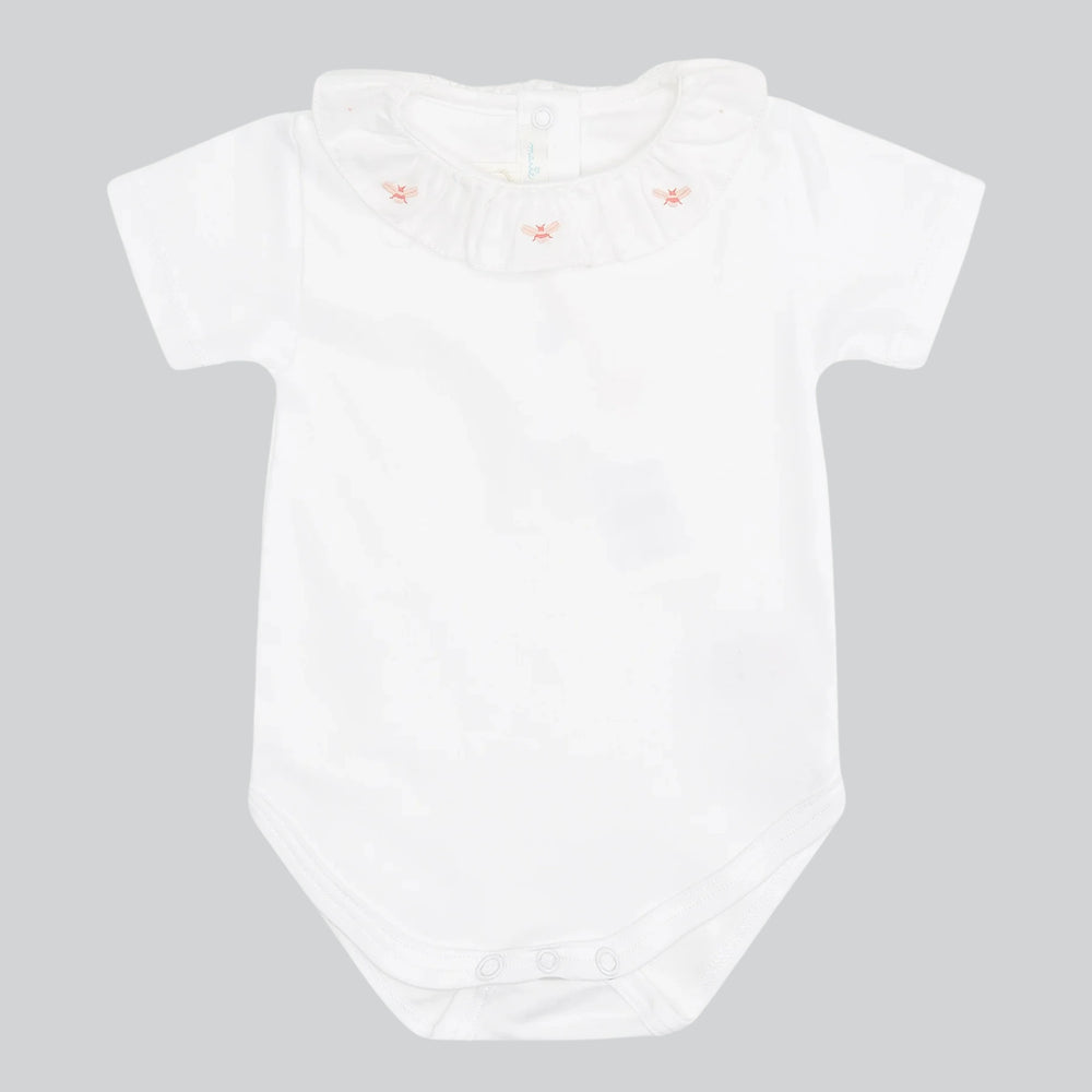 Marie Chantal's Alexandra Ruffle Collar Onesie, Bee Embroidered