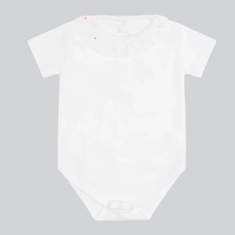 Marie Chantal's Elize Heart Embroidered Ruffle Collar Onesie