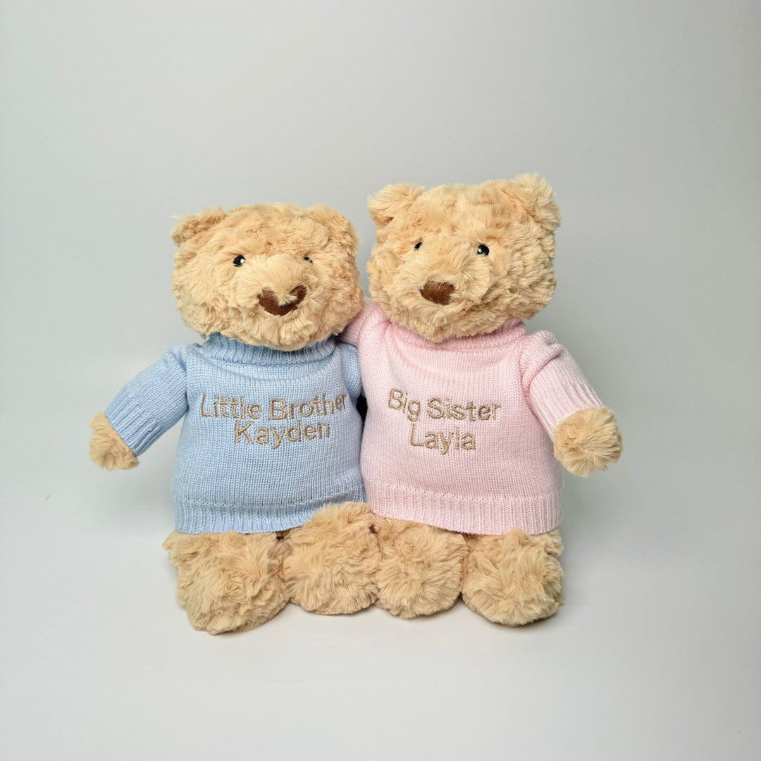 Hugsy Bear with personalised Sibling Shirt