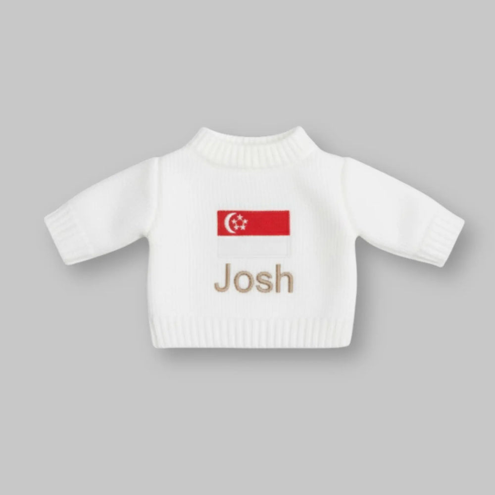 Personalised Singapore flag and name design soft toy jumper gift fitting medium Jellycat bunny, steiff tilda rabbit, twinkle bunny, bear etc.