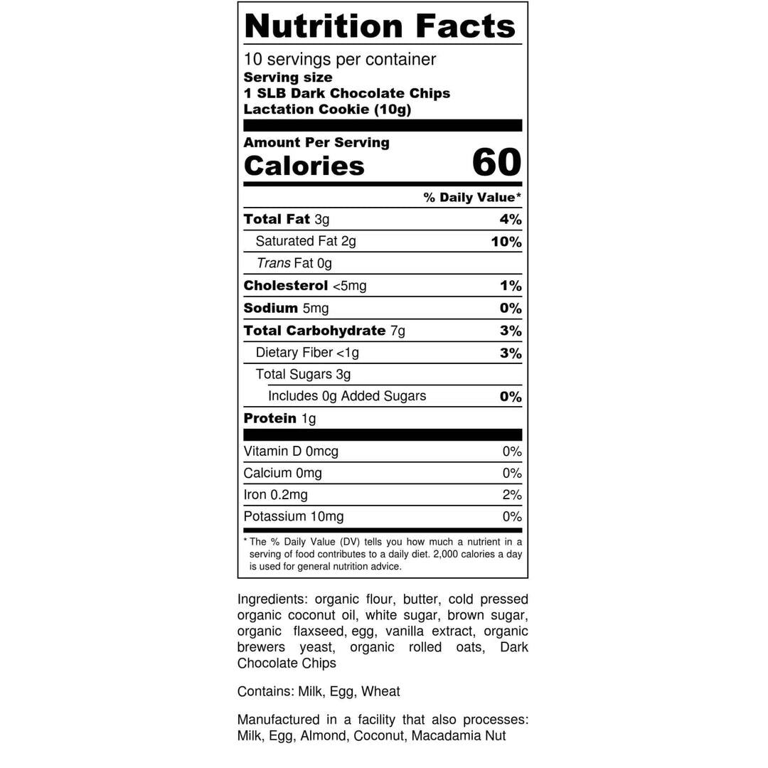 Singapore Lactation Bakes' Dark Chocolate Chip Lactation Cookies Nutrition Facts