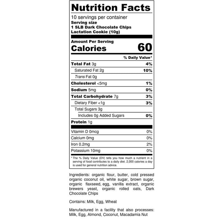 Singapore Lactation Bakes' Dark Chocolate Chip Lactation Cookies Nutrition Facts