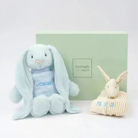 Personalised Snuggle Gift Set for Baby, consist of Blue Bunny and Comforter