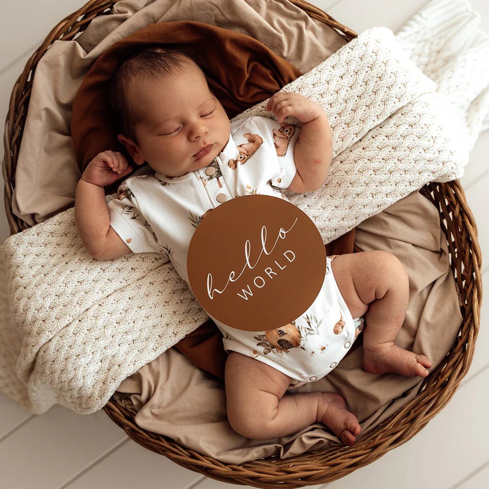 GOTS-certified baby bodysuit in neutral bear print
