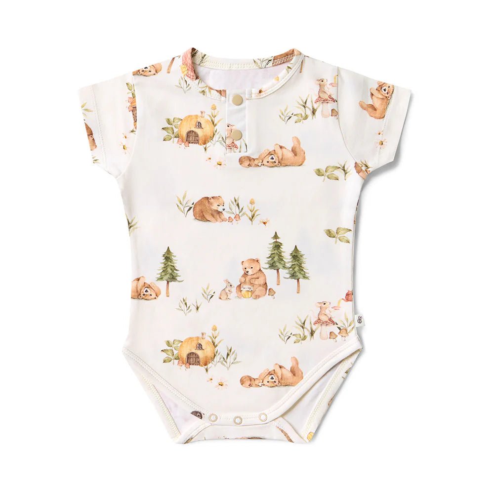 Eco-friendly short sleeve baby romper with bear design