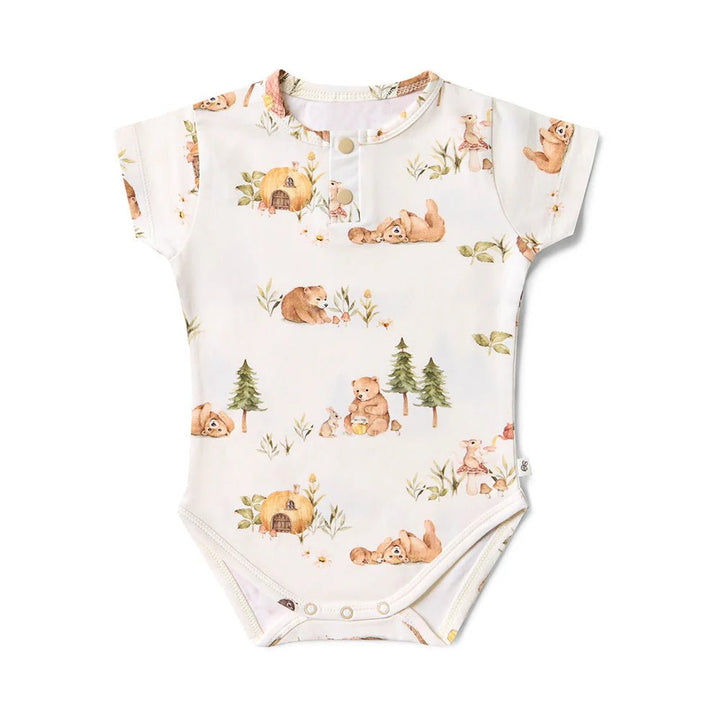 Eco-friendly short sleeve baby romper with bear design