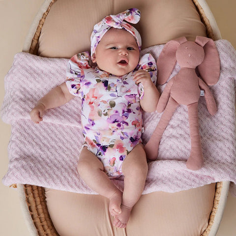 Snuggle Hunny Blushing Beauty Short Sleeve Organic Bodysuit with Frill