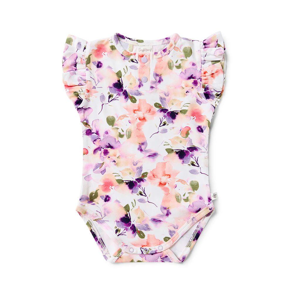 Summer-ready organic baby girl outfit in Blushing Beauty print