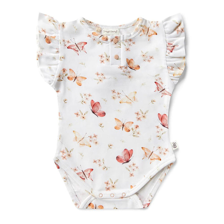 GOTS certified baby girl bodysuit with butterfly design