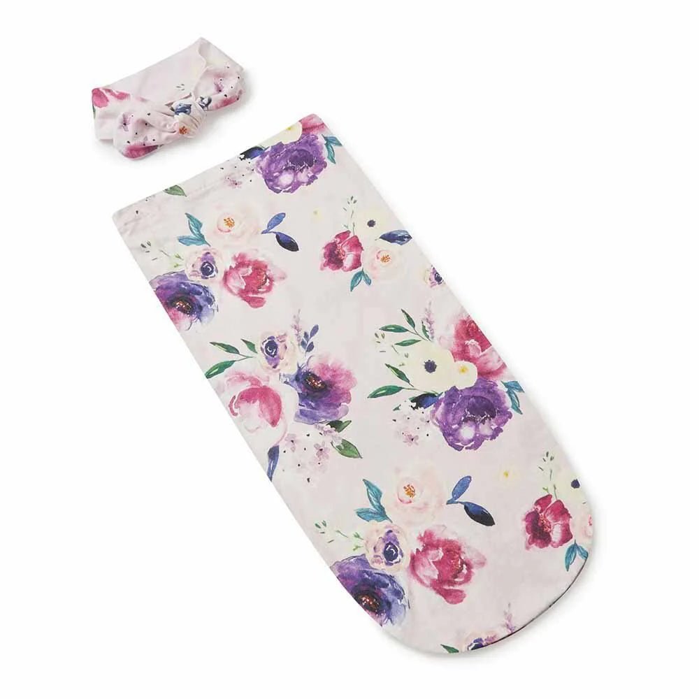 Bold floral organic swaddle gift set for newborn girls