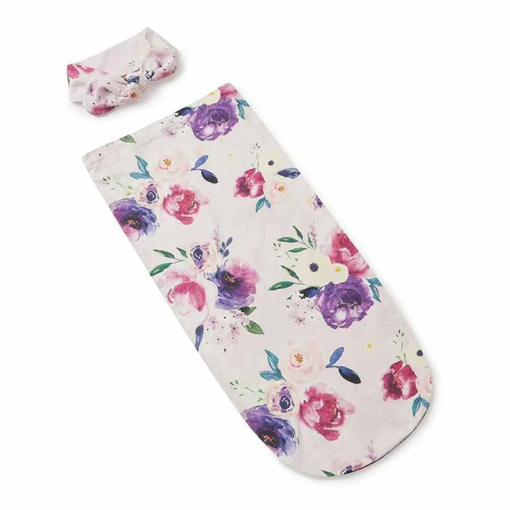 Bold floral organic swaddle gift set for newborn girls