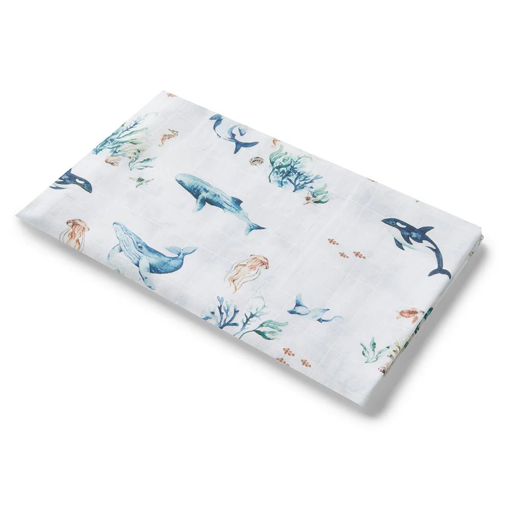 Organic baby wrap in calming ocean print – versatile swaddle cloth