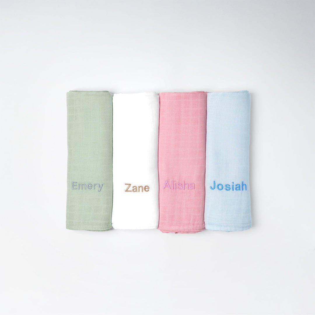 Personalised Muslin swaddle in 4 Colours