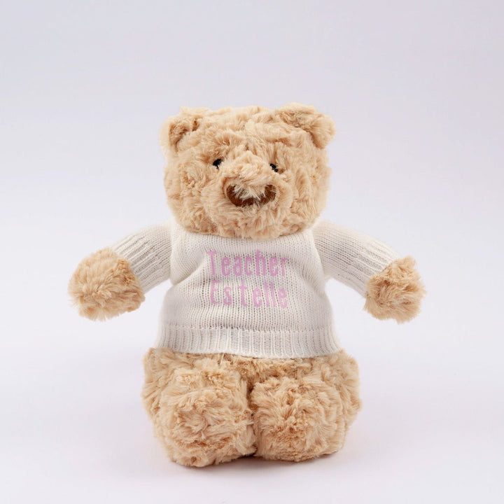 Hugsy Bear in Personalised Shirt with "Teacher Estelle" customised