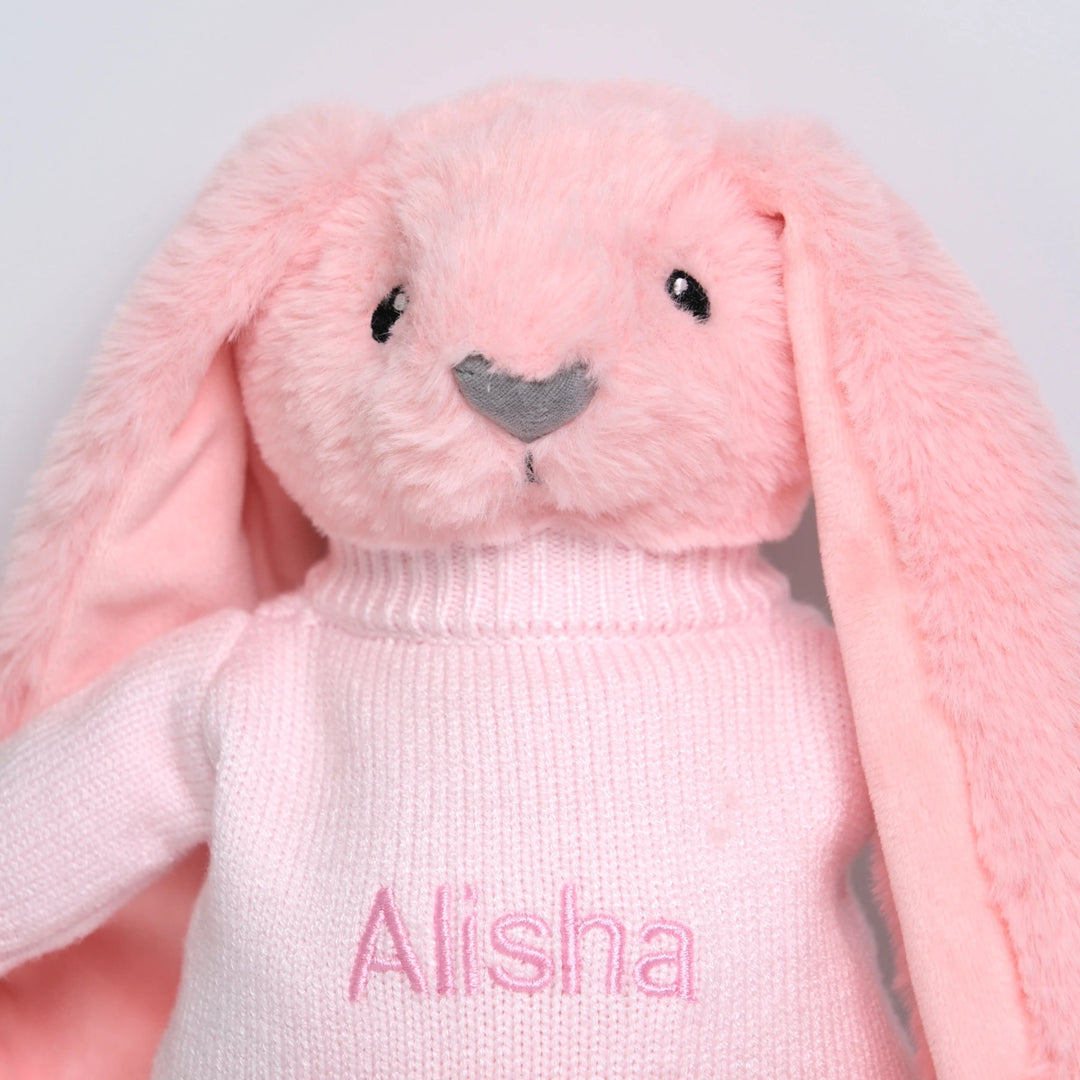 Close up of Personalised Twinkle Bunny in Pink