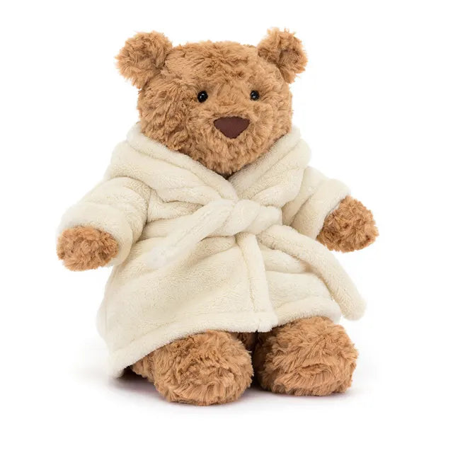 Bartholomew Bear Bathrobe Outfit by Jellycat featuring ultra-soft fur and removable bathrobe clothing