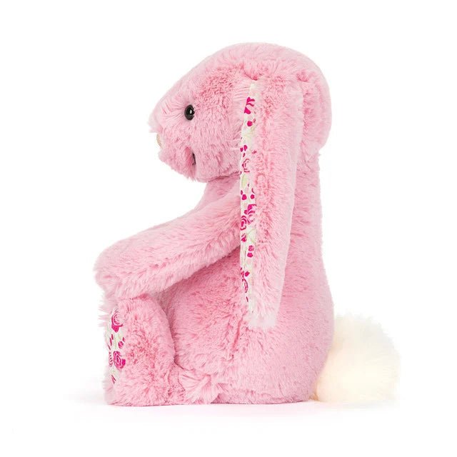 Adorable Jellycat Blushkin Blossom Luxe Bunny plush rabbit with blossom patterned fur
