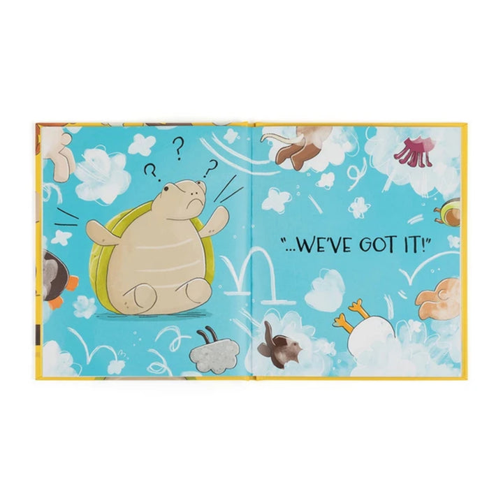 Open “All Kinds of Grumpy” book with a bright blue illustrated spread featuring Timmy Turtle and the text “...We’ve got it!”