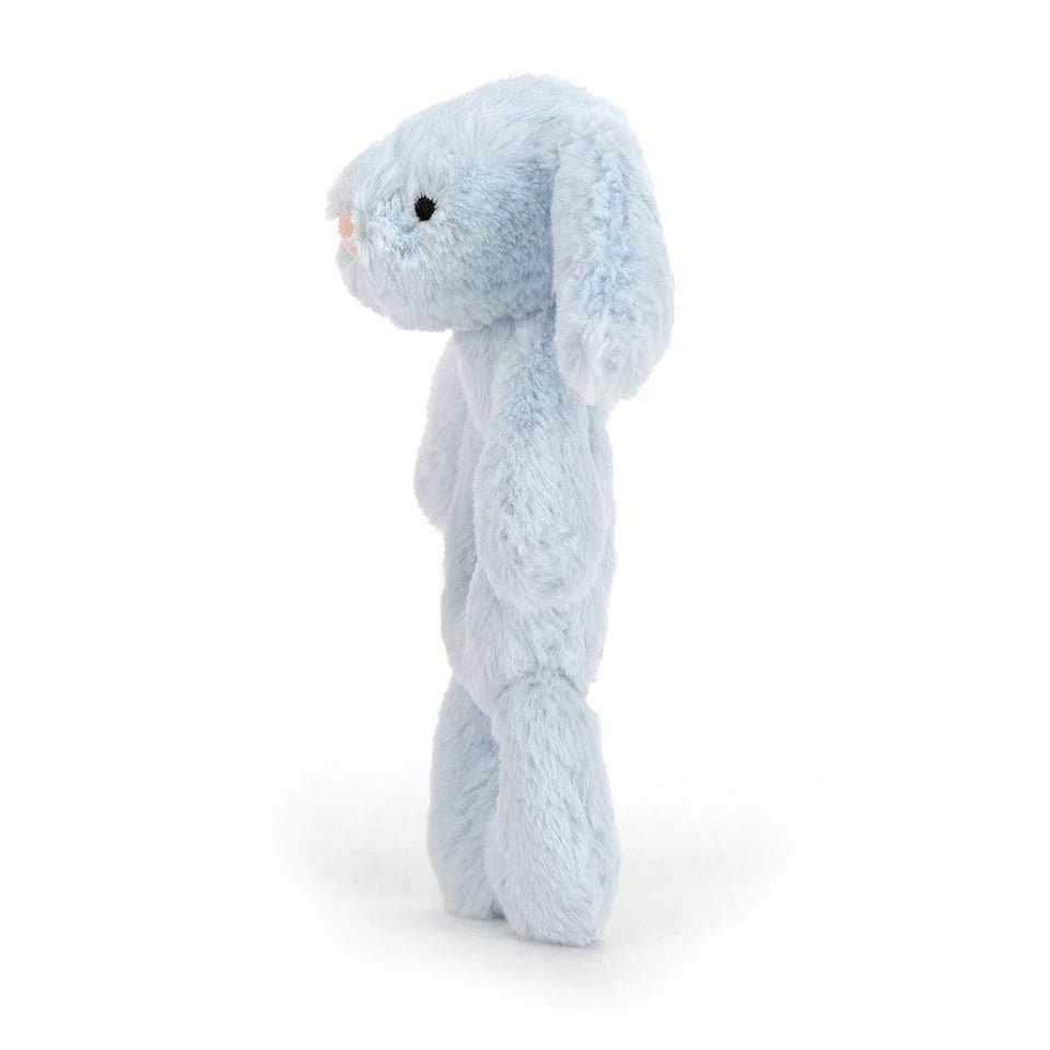 Side view of Jellycat Bashful Bunny Ring Rattle - blue