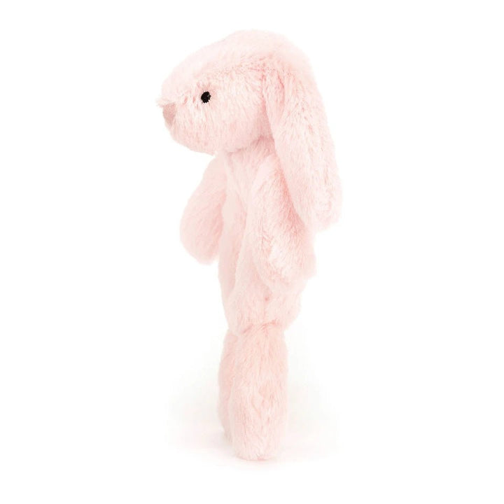 Side view of Jellycat Bashful Bunny Ring Rattle - Pink