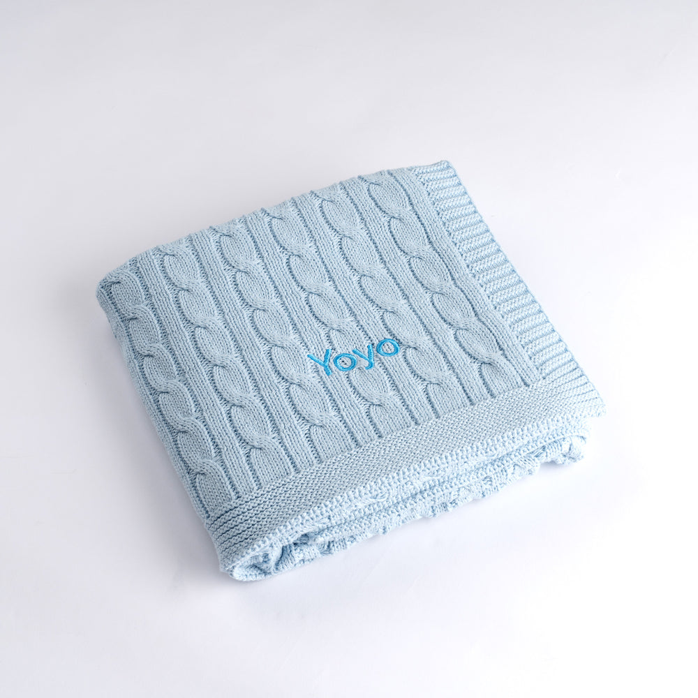 Personalised Luxury Baby Cable Knit Blanket - Blue
