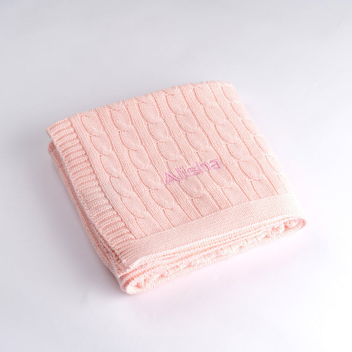 Personalised Luxury Baby Cable Knit Blanket - Pink