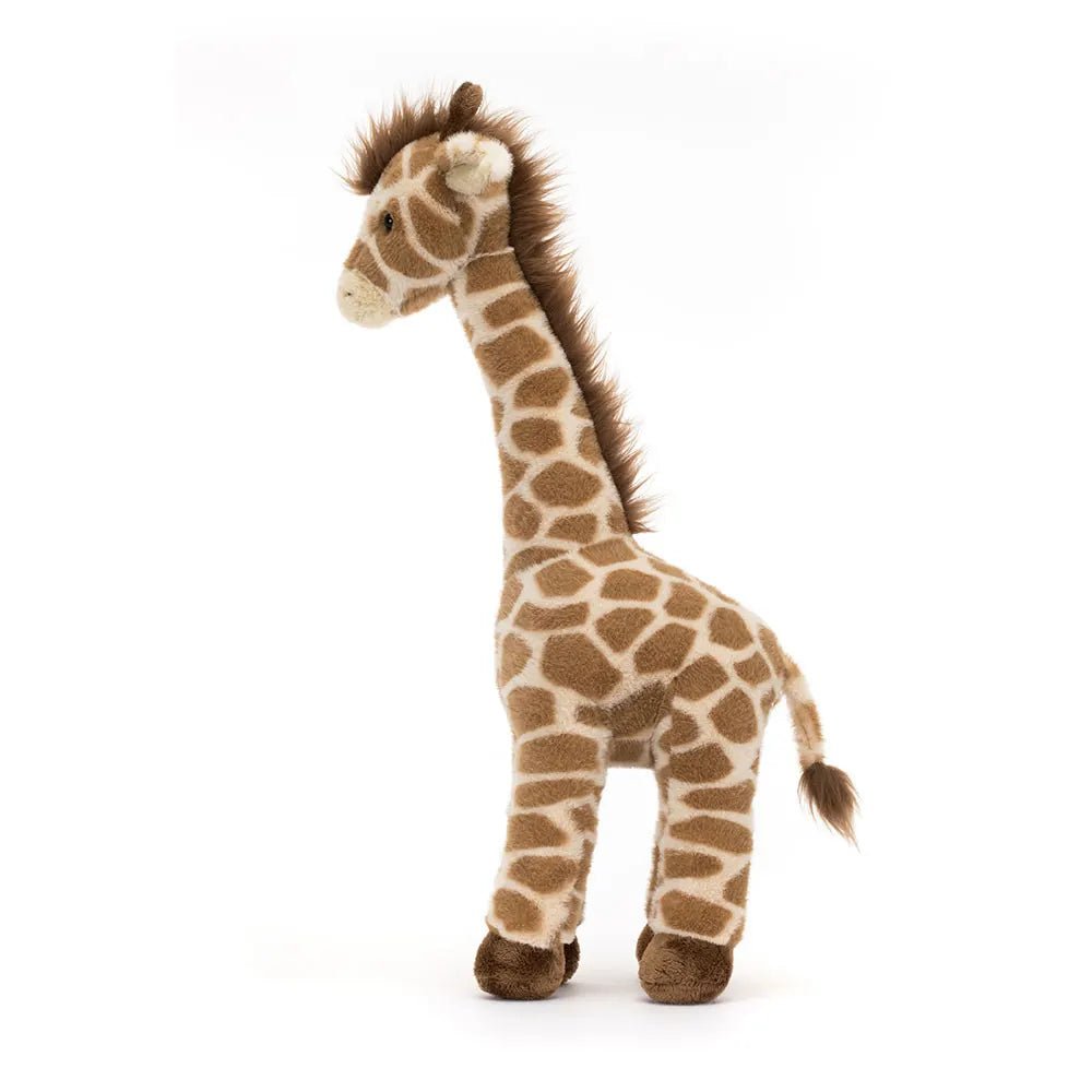 Side view of Jellycat Dara Giraffe plush toy suitable for all ages