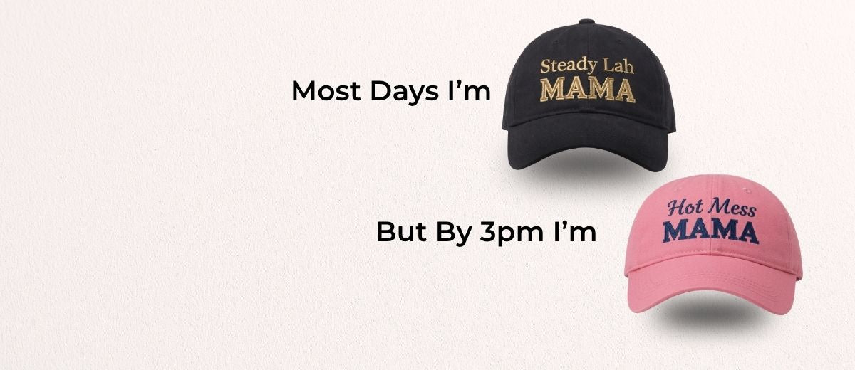 Two personalised mum caps wit embroidered slogans