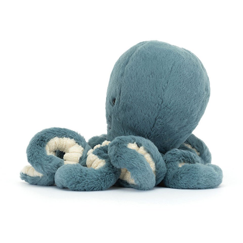 Side view of Jellycat Little Storm Octopus