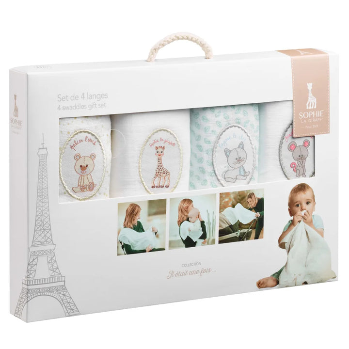 Sophie la girafe Set of 4 Small Swaddles in Gift Box with Animal Designs