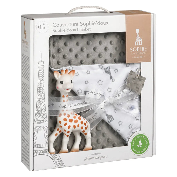 Sophie la girafe Sophie’doux Blanket Gift Set in Box with Grey Blanket and Sophie Teether