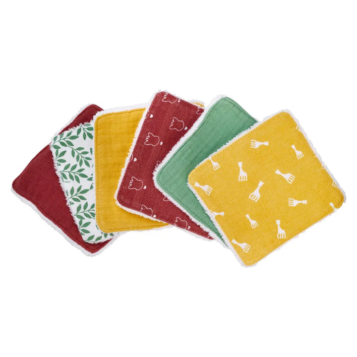Sophie la girafe Set of 6 Reusable Baby Wipes with Colourful Printed Designs