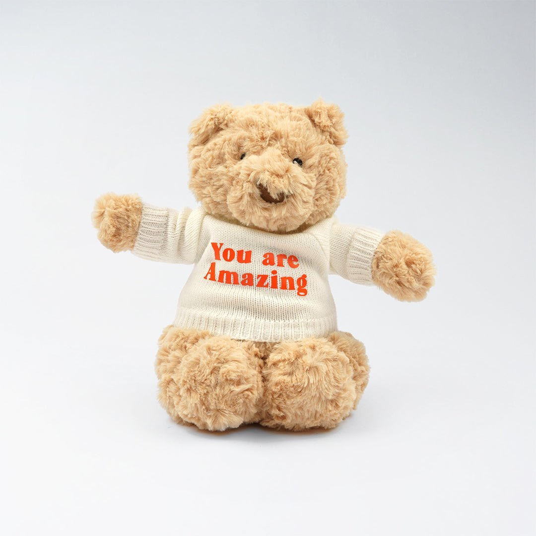Hugsy Bear wearing Personalised "You Are Amazing" Shirt