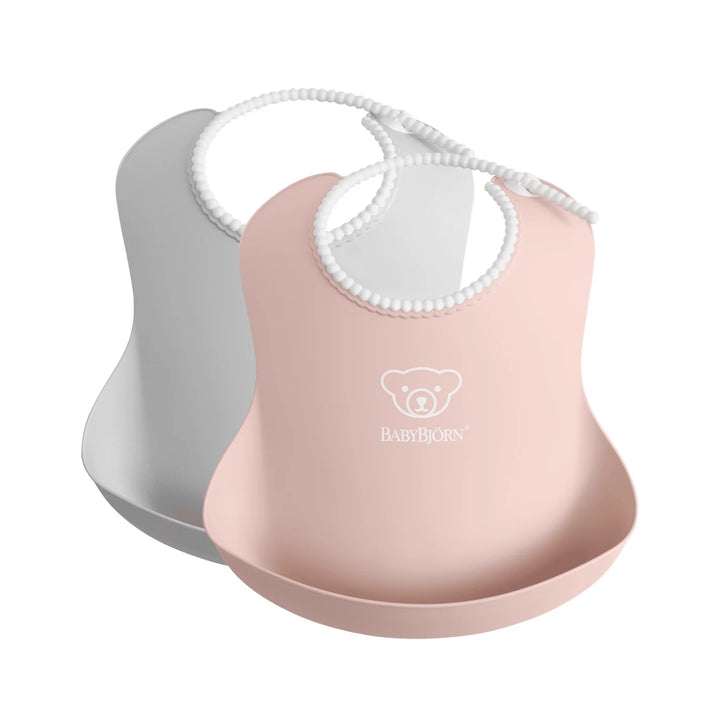 Grey & Pink Cute BabyBjörn feeding bibs for babies & toddlers