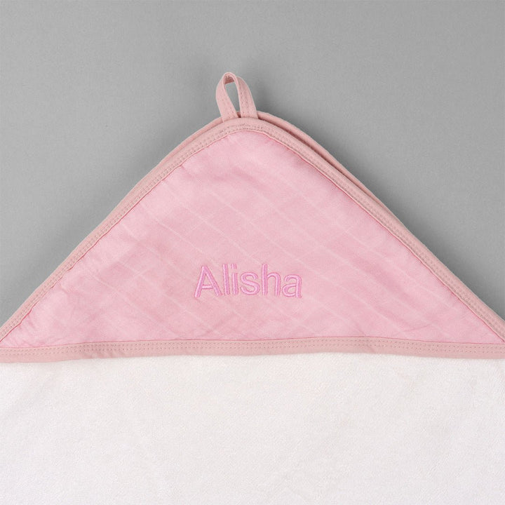 Pink Bamboo Hooded Towel Personalised with "Alisha" in Pink Thread