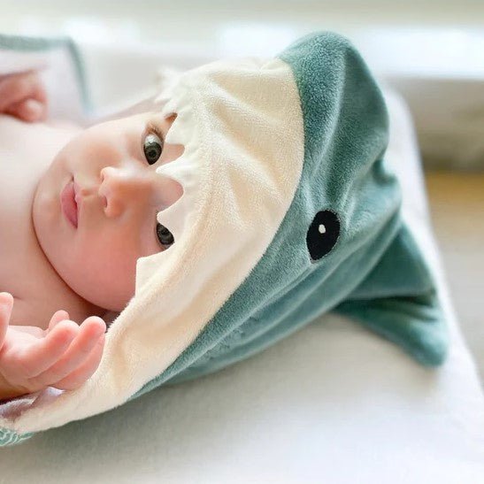 Baby wearing Shark Hooded Blanket